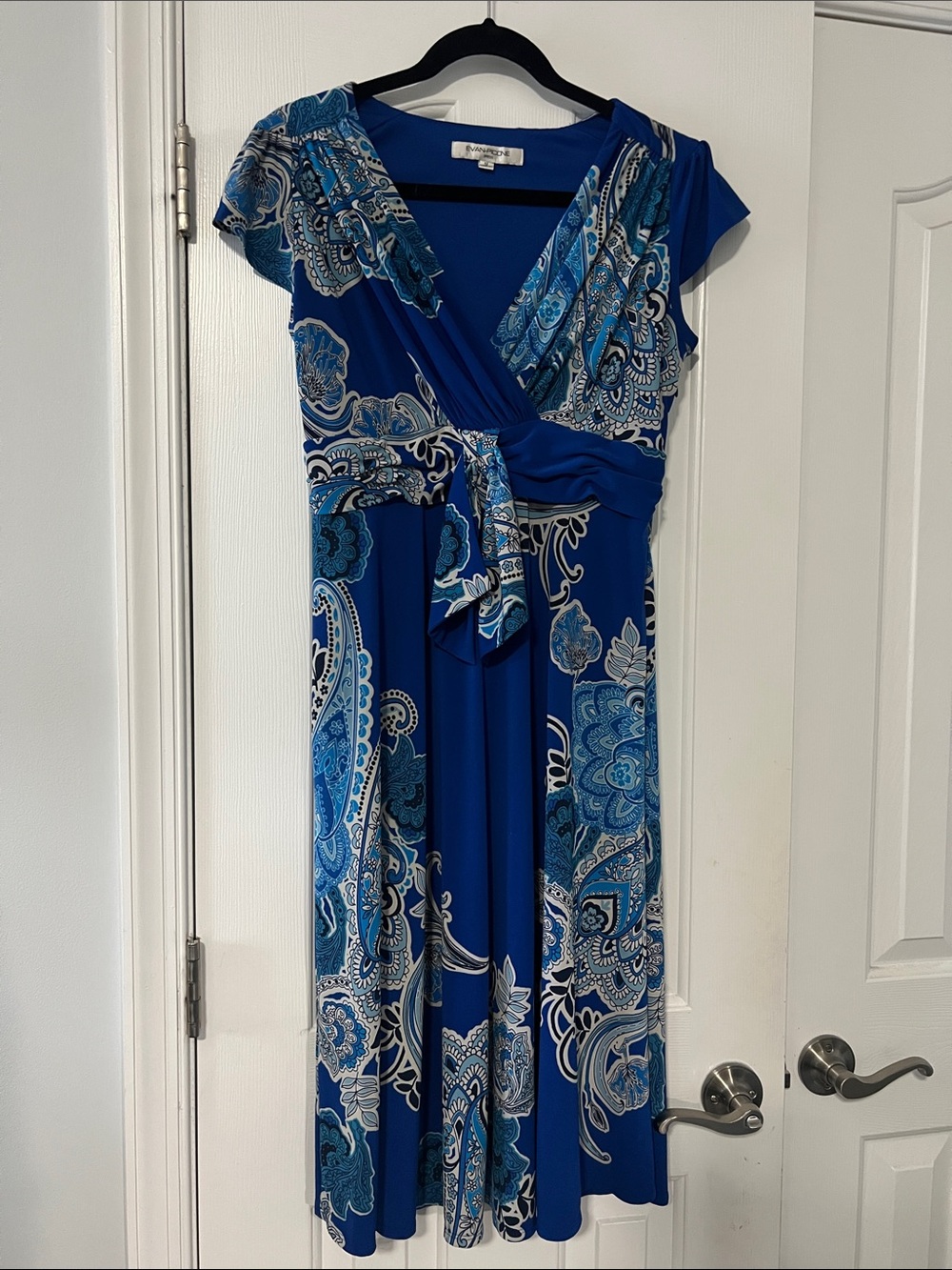Evan Picone Blue Paisley Wrap-Style Midi Dress